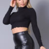 Long Sleeve Purl Edge Layer Top in Black