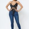 Satin Wrap Top with Draped Neck – Black