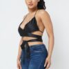 Satin Wrap Top with Draped Neck – Black