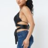 Satin Wrap Top with Draped Neck – Black