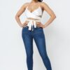 Satin Wrap-Front Top with Draped Neck – White