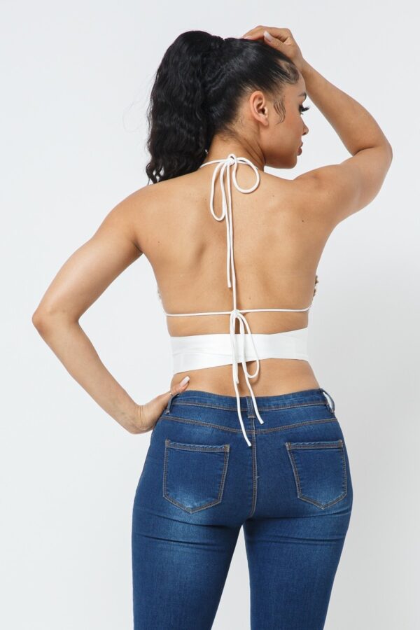 Satin Wrap-Front Top with Draped Neck – White