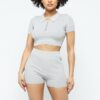 Collared Crop Top and Shorts Set – Silver