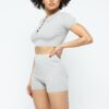 Collared Crop Top and Shorts Set – Silver