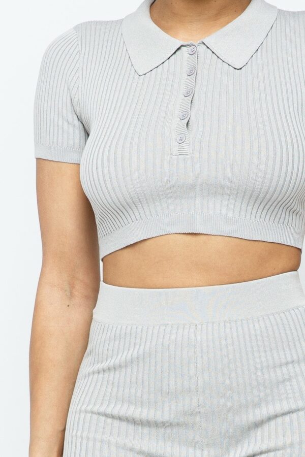 Collared Crop Top and Shorts Set – Silver