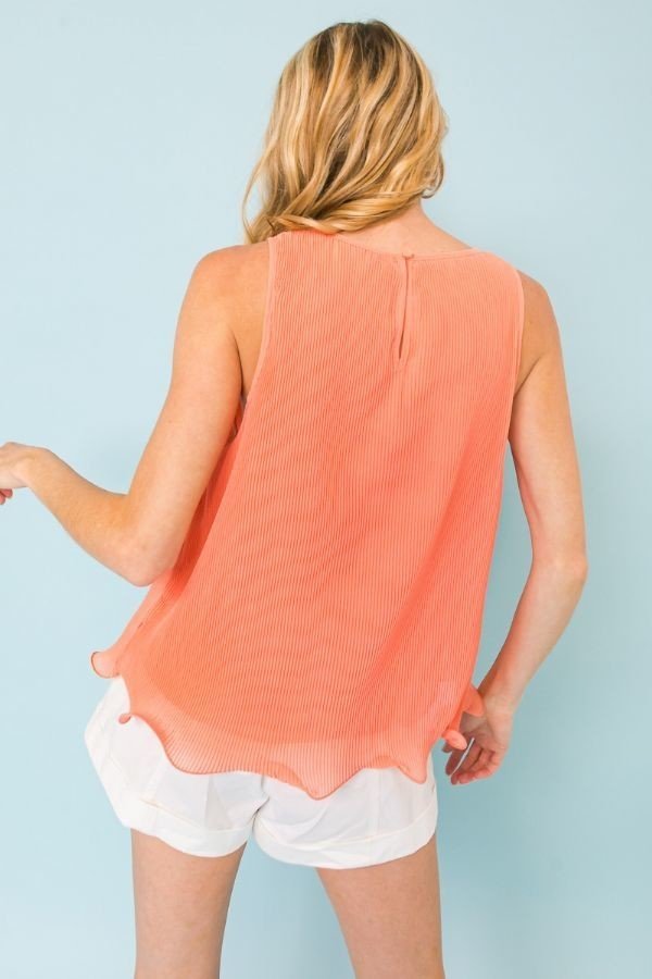 Baby Pleated Sleeveless Top – Coral