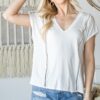 Short Sleeve V-Neck Top with Mirrored Trim – Ivory