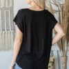 V-Neck Short Sleeve Top with Sheer Shoulder Trim – Black