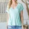 Short Sleeve V-Neck Top with Mirrored Trim – Mint