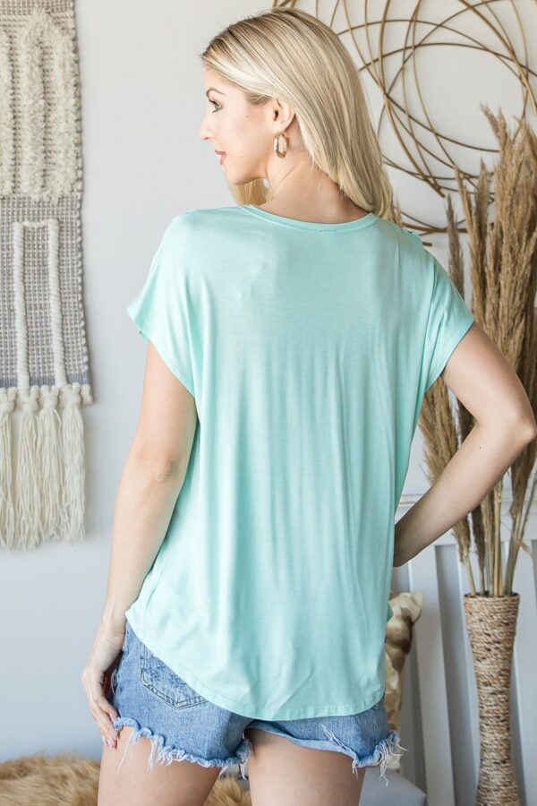 Short Sleeve V-Neck Top with Mirrored Trim – Mint