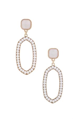 Beaded Oval Post Drop Earrings – Multiple Colors