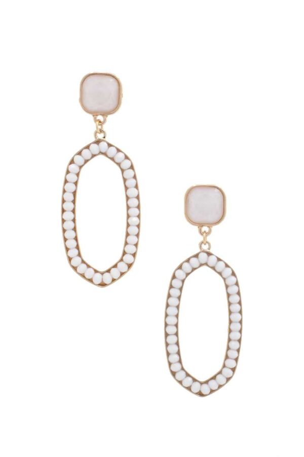 Beaded Oval Post Drop Earrings – Multiple Colors