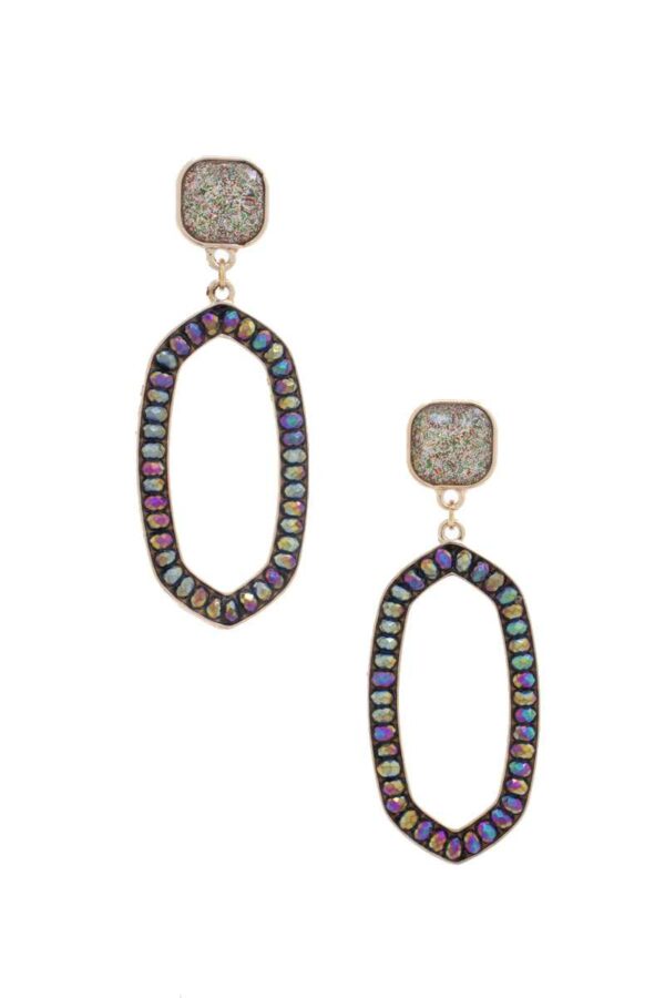 Beaded Oval Post Drop Earrings – Multiple Colors