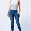 Velvet Leopard Side Shirring Extreme Cut Bodysuit – Light Blue