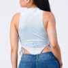 Velvet Leopard Side Shirring Extreme Cut Bodysuit – Light Blue