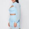 Sheer Cutout Puff-Sleeve Top and Skirt Set – Light Blue