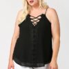 Plus Size Plunging V-Neck Lattice Top with Scalloped Lace