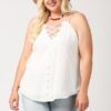 Plus Size Plunging V-Neck Lattice Top – Off White