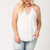Plus Size Plunging V-Neck Lattice Top – Off White
