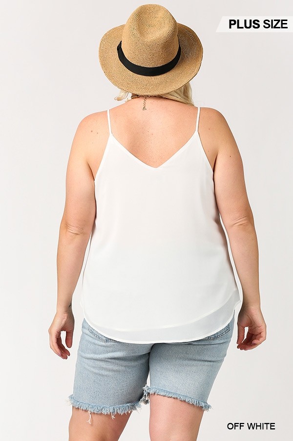 Plus Size Plunging V-Neck Lattice Top – Off White