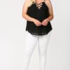 Plus Size Plunging V-Neck Lattice Top with Scalloped Lace