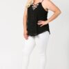 Plus Size Plunging V-Neck Lattice Top with Scalloped Lace