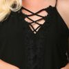 Plus Size Plunging V-Neck Lattice Top with Scalloped Lace