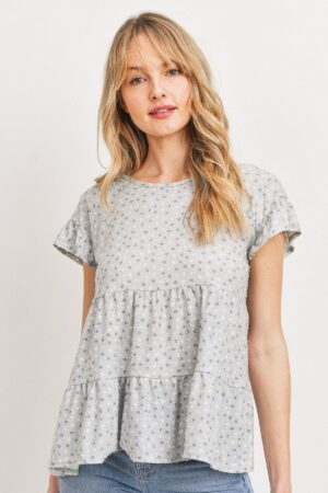 Dot-Textured Jersey Ruffle Top – Sage Multi