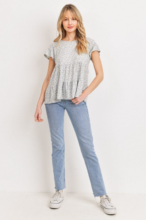 Dot-Textured Jersey Ruffle Top – Sage Multi