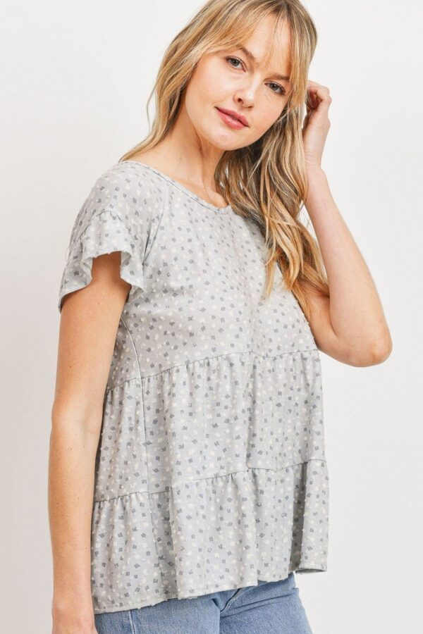 Dot-Textured Jersey Ruffle Top – Sage Multi