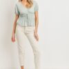 Front Tie Cut Edge Top – Ribbed Mint