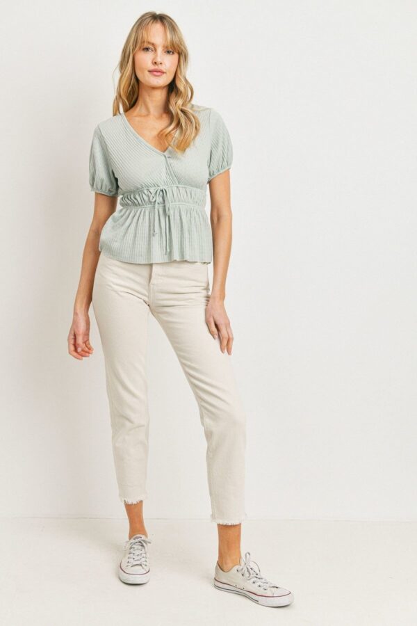 Front Tie Cut Edge Top – Ribbed Mint