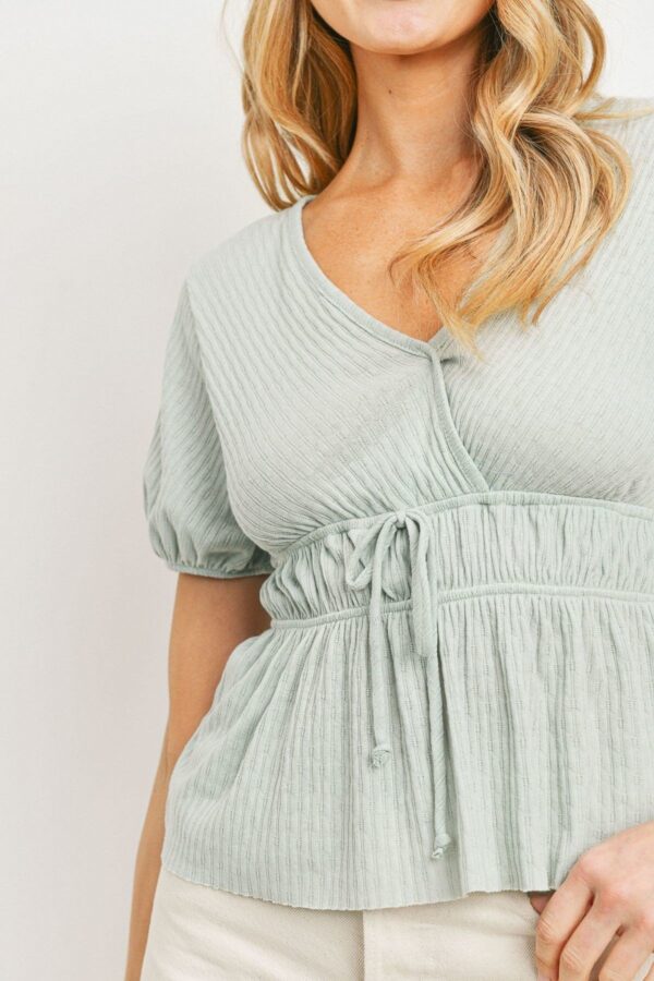 Front Tie Cut Edge Top – Ribbed Mint