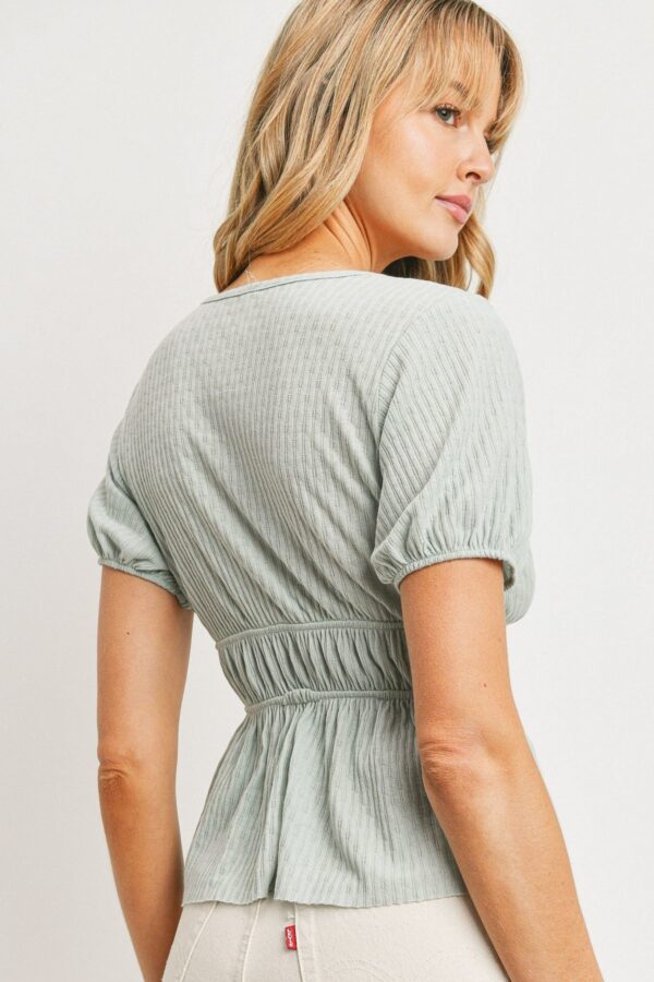 Front Tie Cut Edge Top – Ribbed Mint