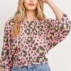 Leopard Knit Back-Open Top – Pink Multi Print