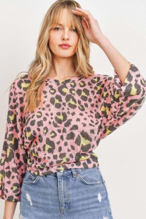 Leopard Knit Back-Open Top – Pink Multi Print