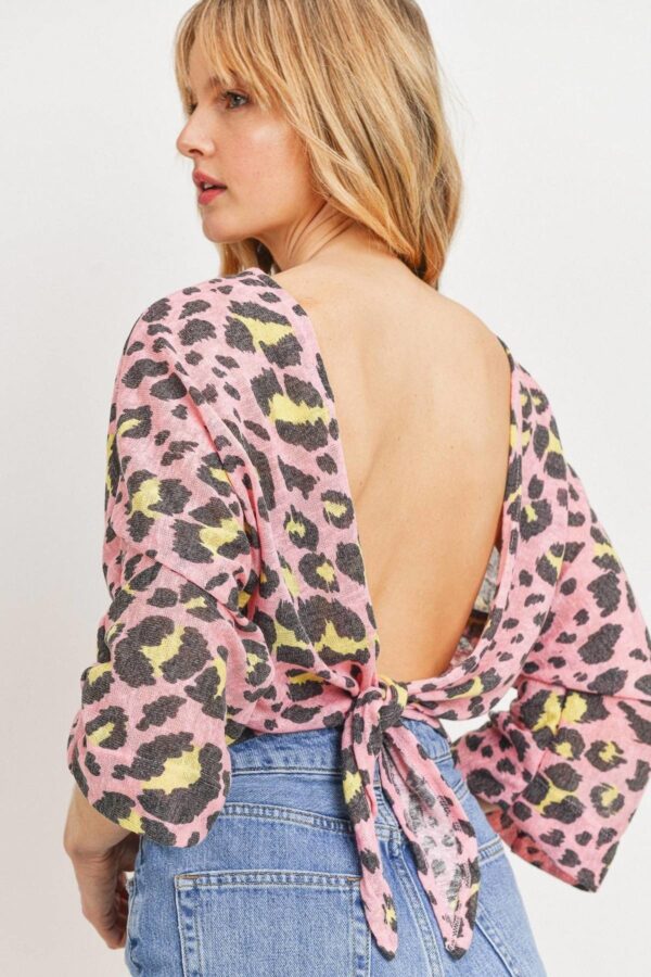 Leopard Knit Back-Open Top – Pink Multi Print
