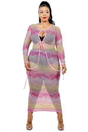 Plus Gradient Fishnet Overlay Dress – Mauve