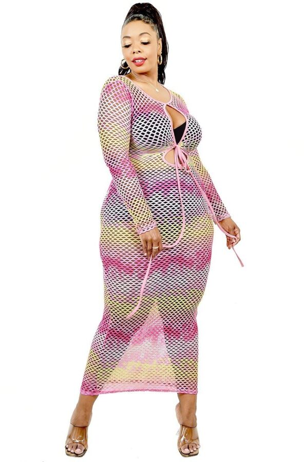 Plus Gradient Fishnet Overlay Dress – Mauve