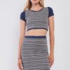 Navy Geometric Crop Top & High-Waist Pencil Skirt Set