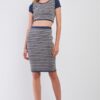 Navy Geometric Crop Top & High-Waist Pencil Skirt Set