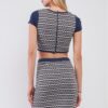 Navy Geometric Crop Top & High-Waist Pencil Skirt Set