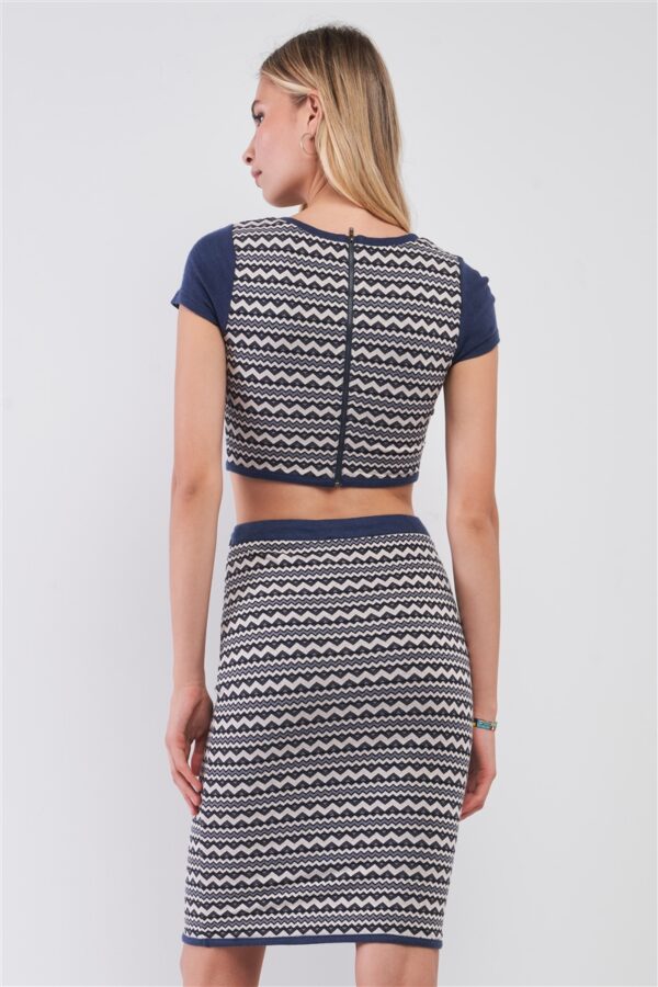 Navy Geometric Crop Top & High-Waist Pencil Skirt Set