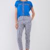 Boat Neck Short-Sleeve Top with Sheer Cross Mesh – Royal Blue