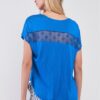 Boat Neck Short-Sleeve Top with Sheer Cross Mesh – Royal Blue