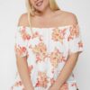 Plus Size Floral Off-the-Shoulder Top – Coral/Floral