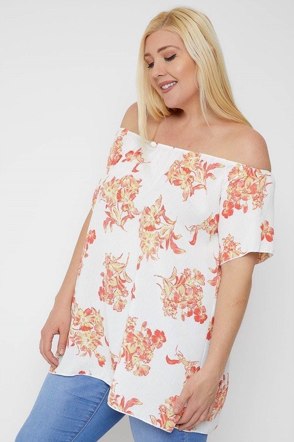 Plus Size Floral Off-the-Shoulder Top – Coral/Floral