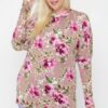 Plus Size Floral Print Top with Cutout Details – Dusty Pink/Multi