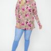 Plus Size Floral Print Top with Cutout Details – Dusty Pink/Multi