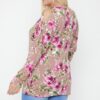 Plus Size Floral Print Top with Cutout Details – Dusty Pink/Multi